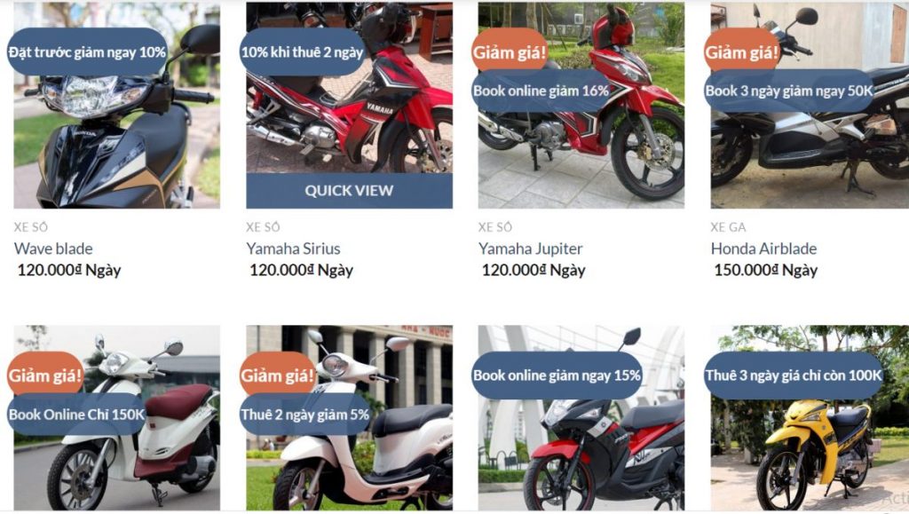 Bảng giá chung về cho thuê xe máy tại FLC và khu vực Quy Nhơn