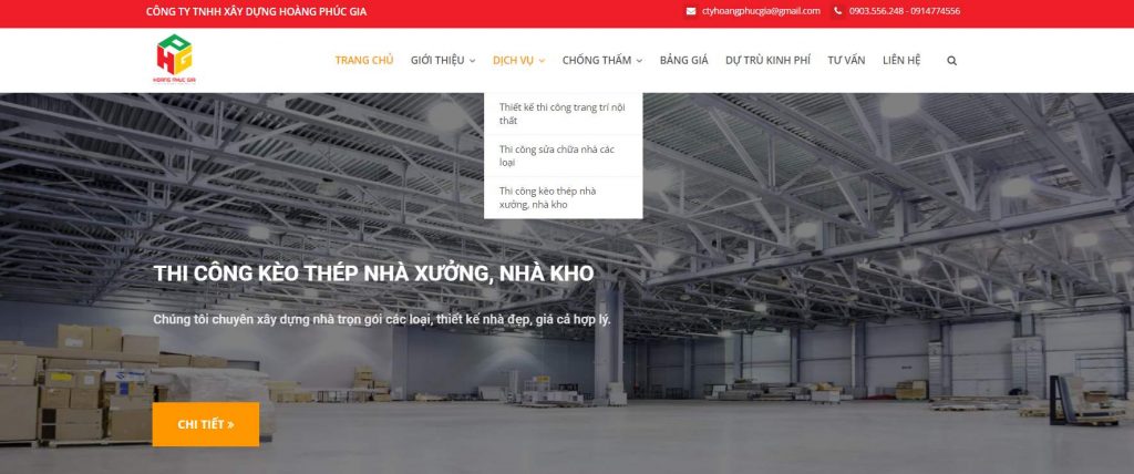 Trang chủ website của công ty xây dựng Quy Nhơn - Hoàng Phúc Gia